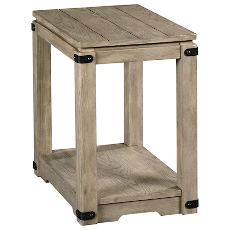 Rustic Chairside Table with Metal Accents